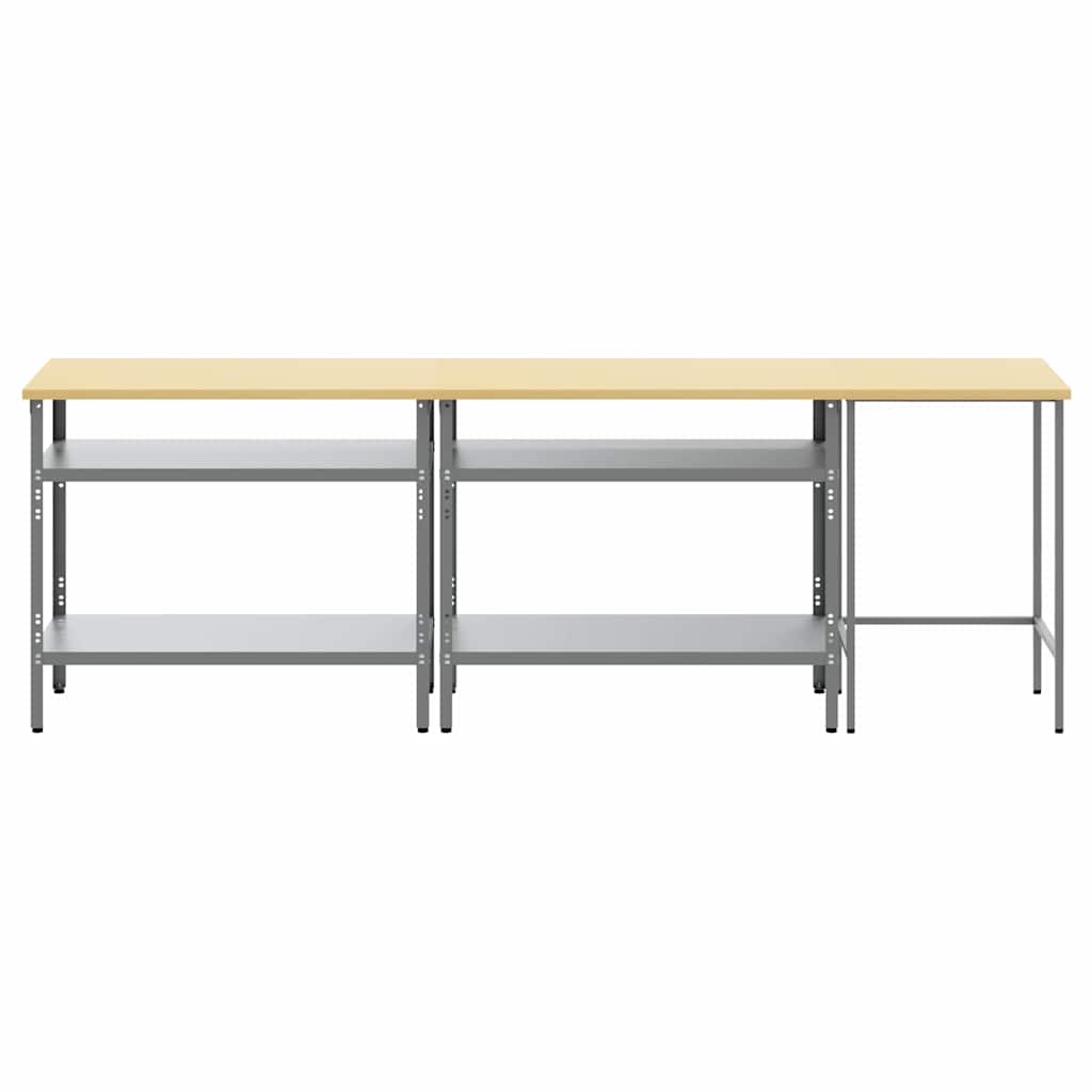 Arbejdsbænk sæt med hylde 3 pcs Beige og grå Pulverlakeret stål