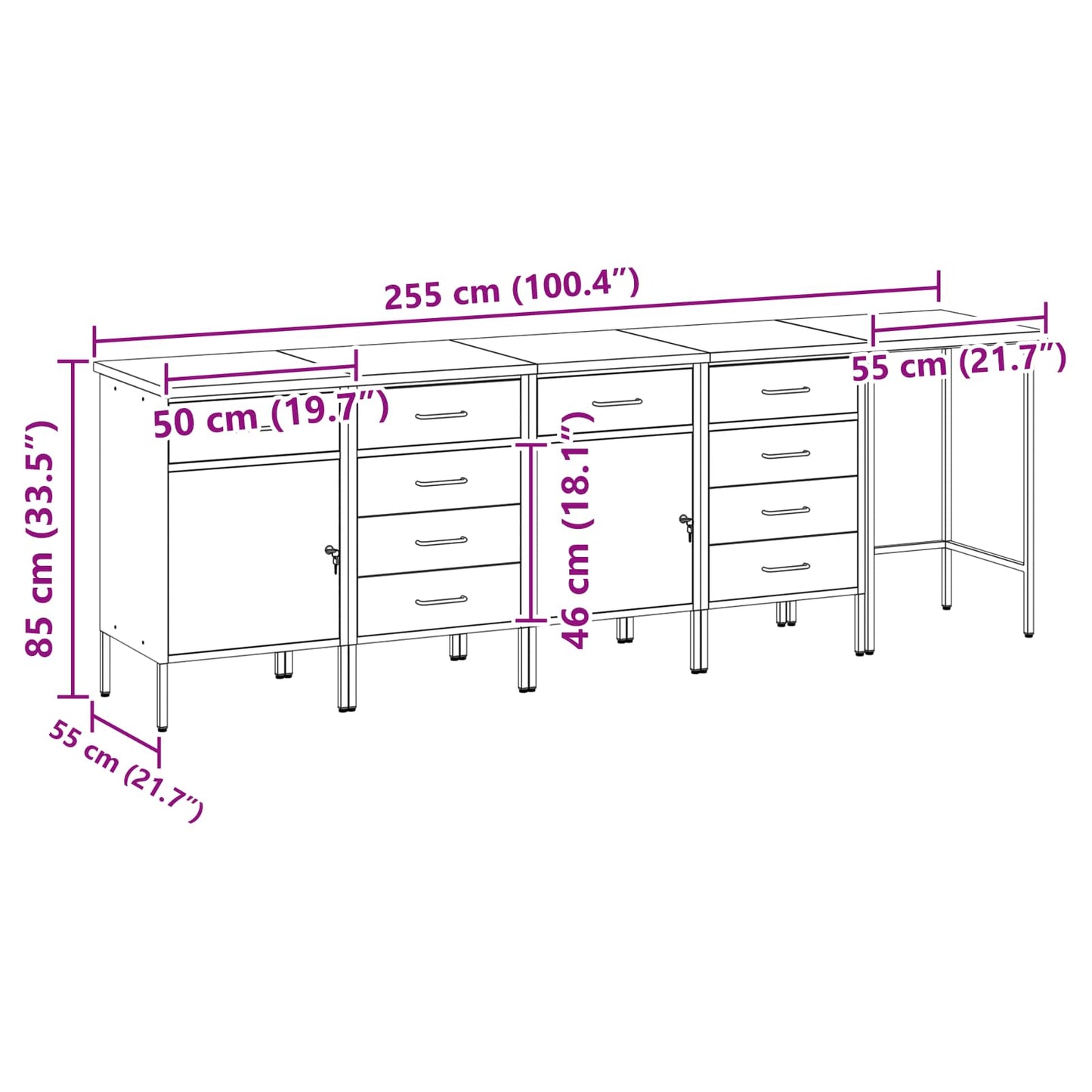 Arbejds skab Sæt med skuffe med opbevaring 5 pcs Sort og grå