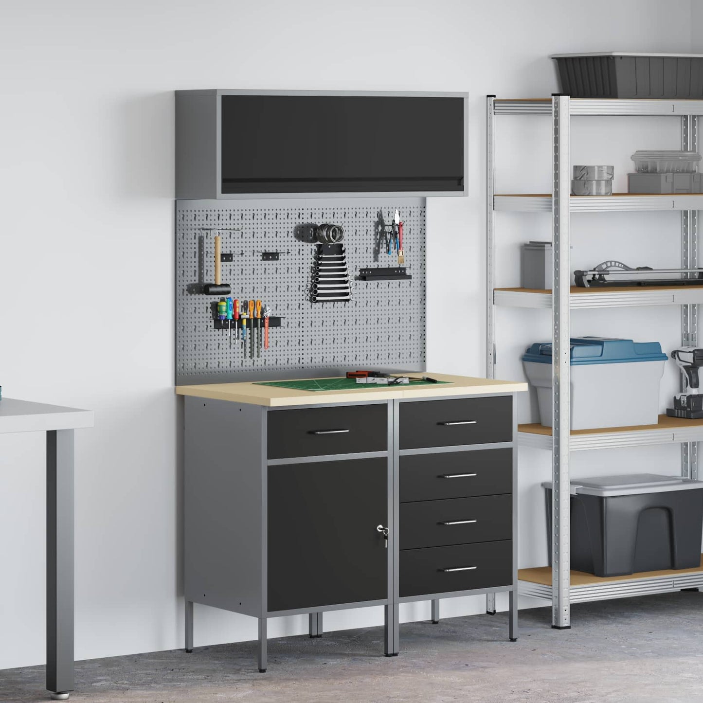 Arbejds skab Sæt med skuffe med hylde med opbevaring 5 pcs Sort