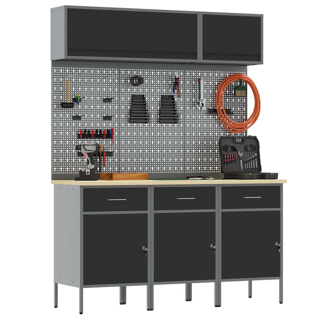 Arbejds skab Sæt med skuffe med opbevaring med lås 8 stk. Sort