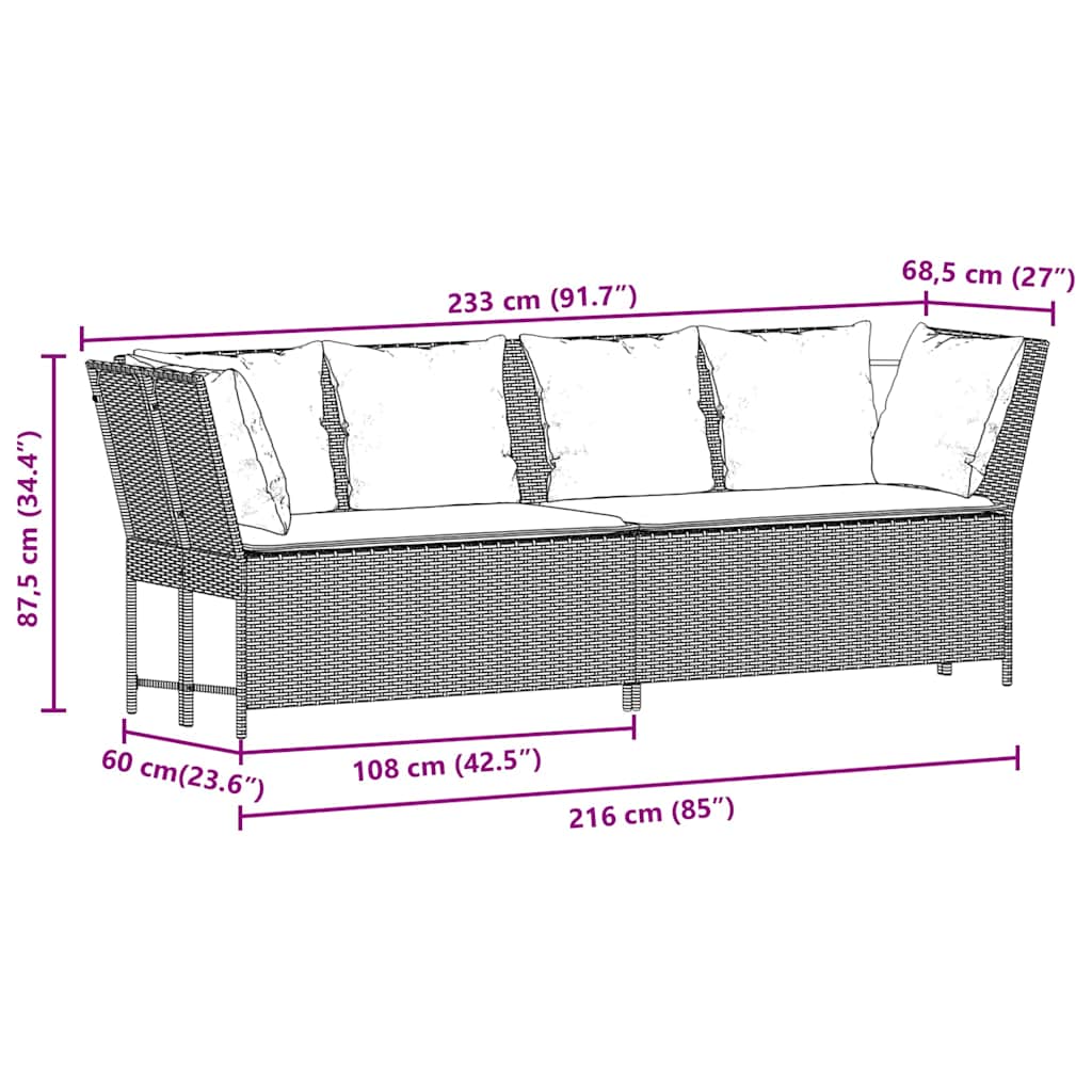 havesofa med hynder polyrattan grå