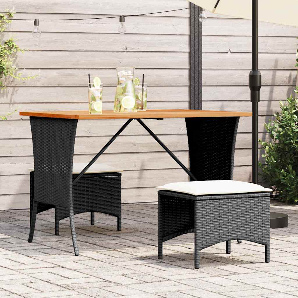 havebord med top i akacietræ 105x75x72 cm polyrattan sort billede