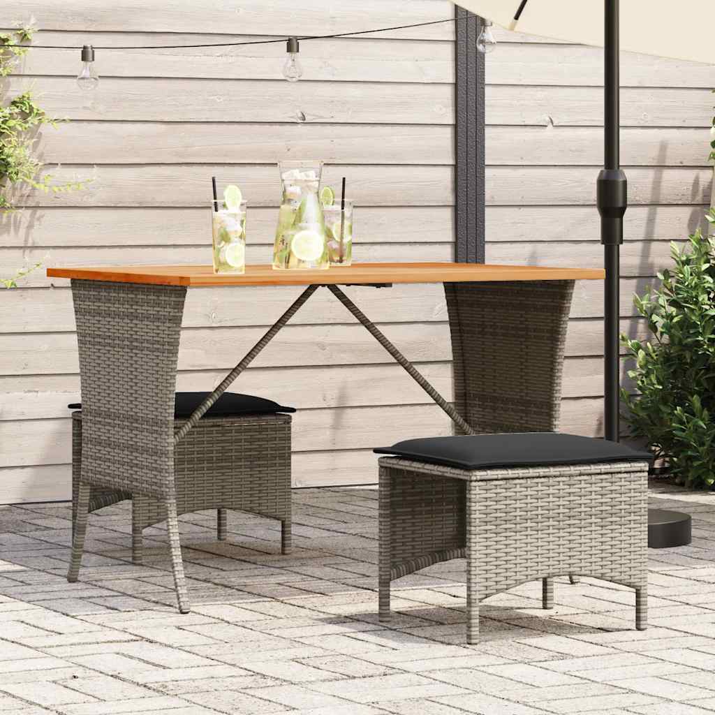 havebord med top i akacietræ 105x75x72 cm polyrattan grå billede