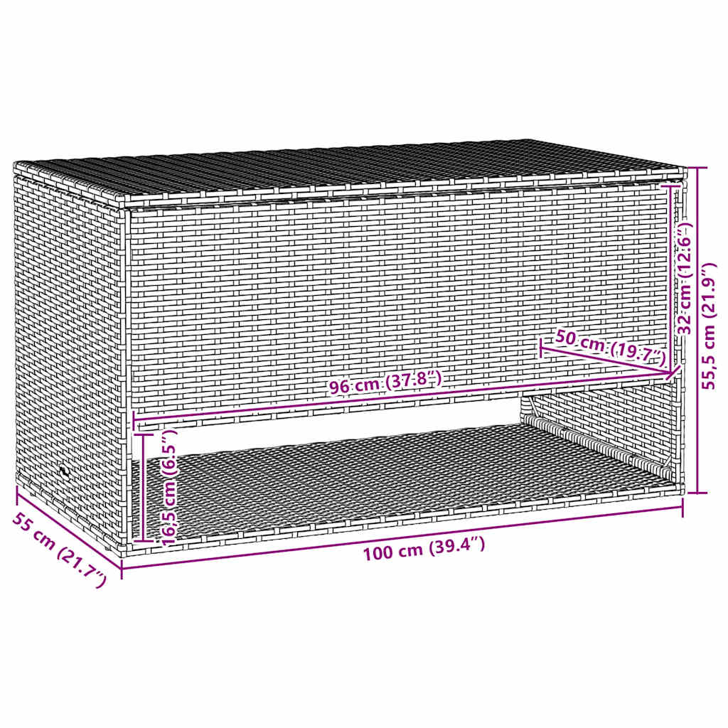 udendørs hyndeboks 100x55x55,5 cm polyrattan grå