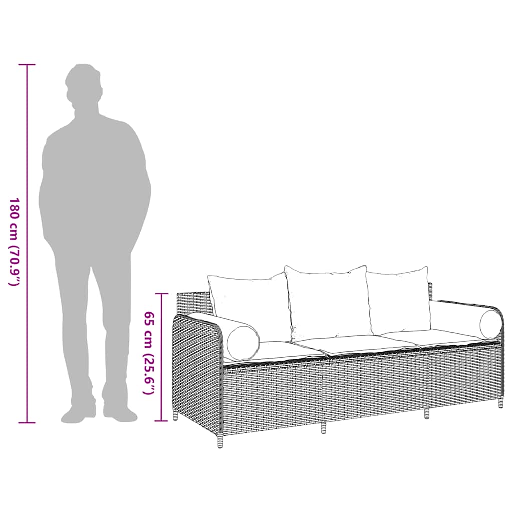 3-personers havesofa med hynder polyrattan sort