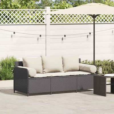 3-personers havesofa med hynder polyrattan sort