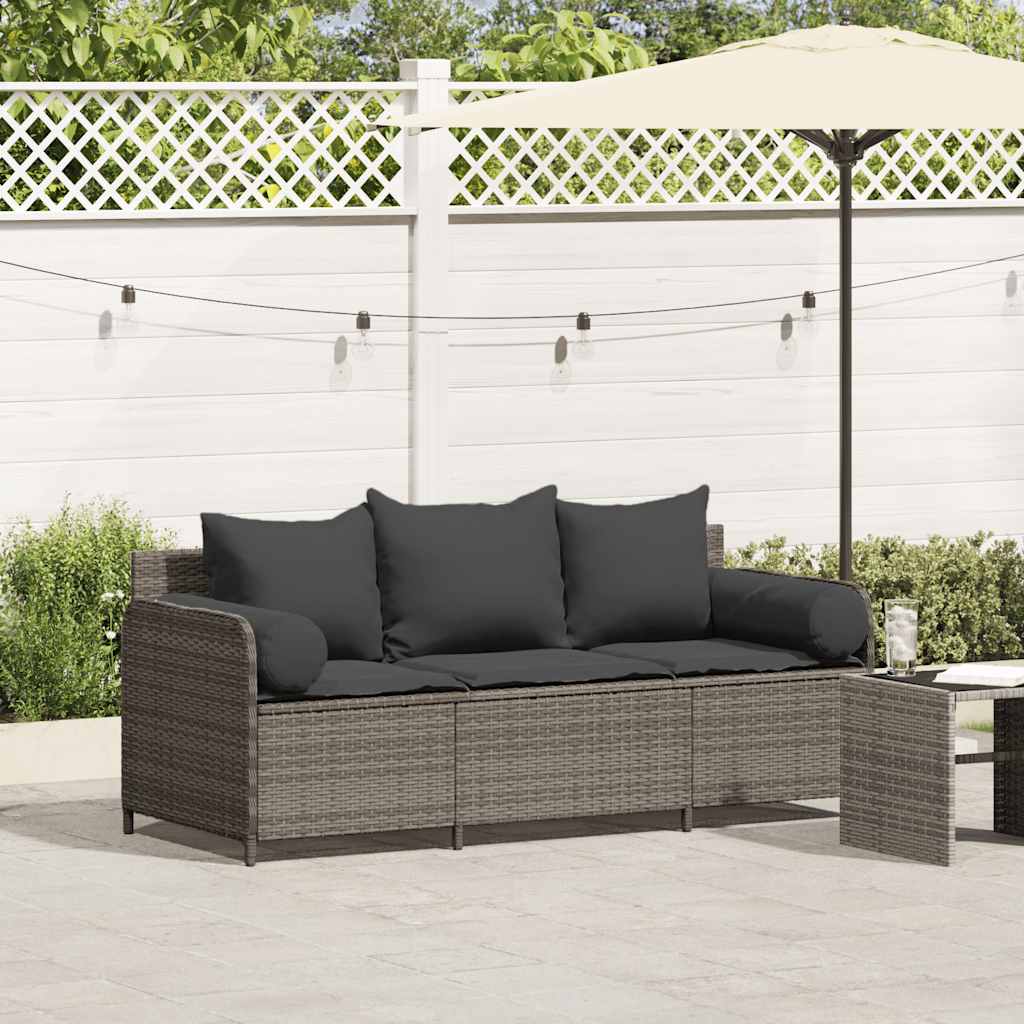 3-Personers Havesofa Med Hynder Polyrattan - Grå / Mørkegrå
