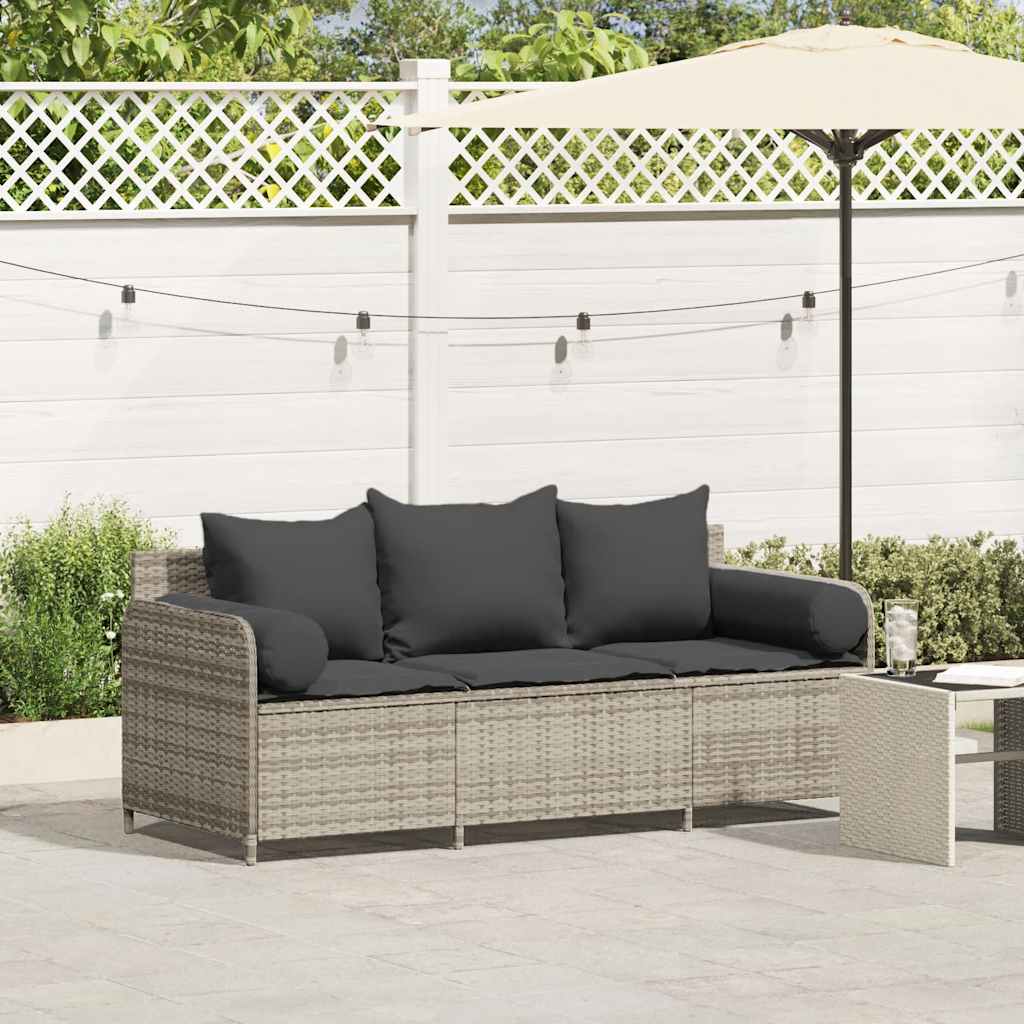 3-Personers Havesofa Med Hynder Polyrattan - Lysegrå / Mørkegrå
