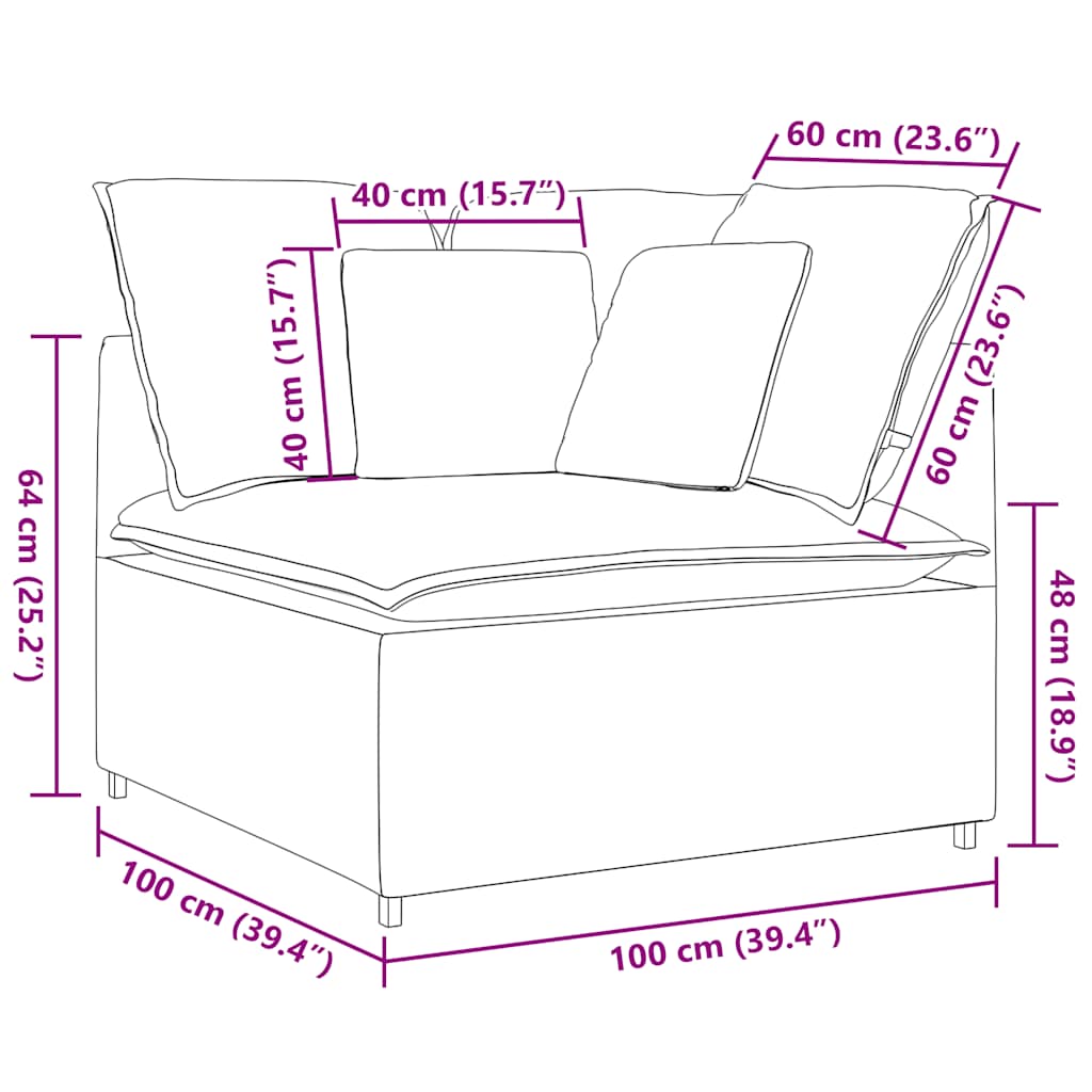 modulsofa hjørnemodul med hynder 100 cm blå