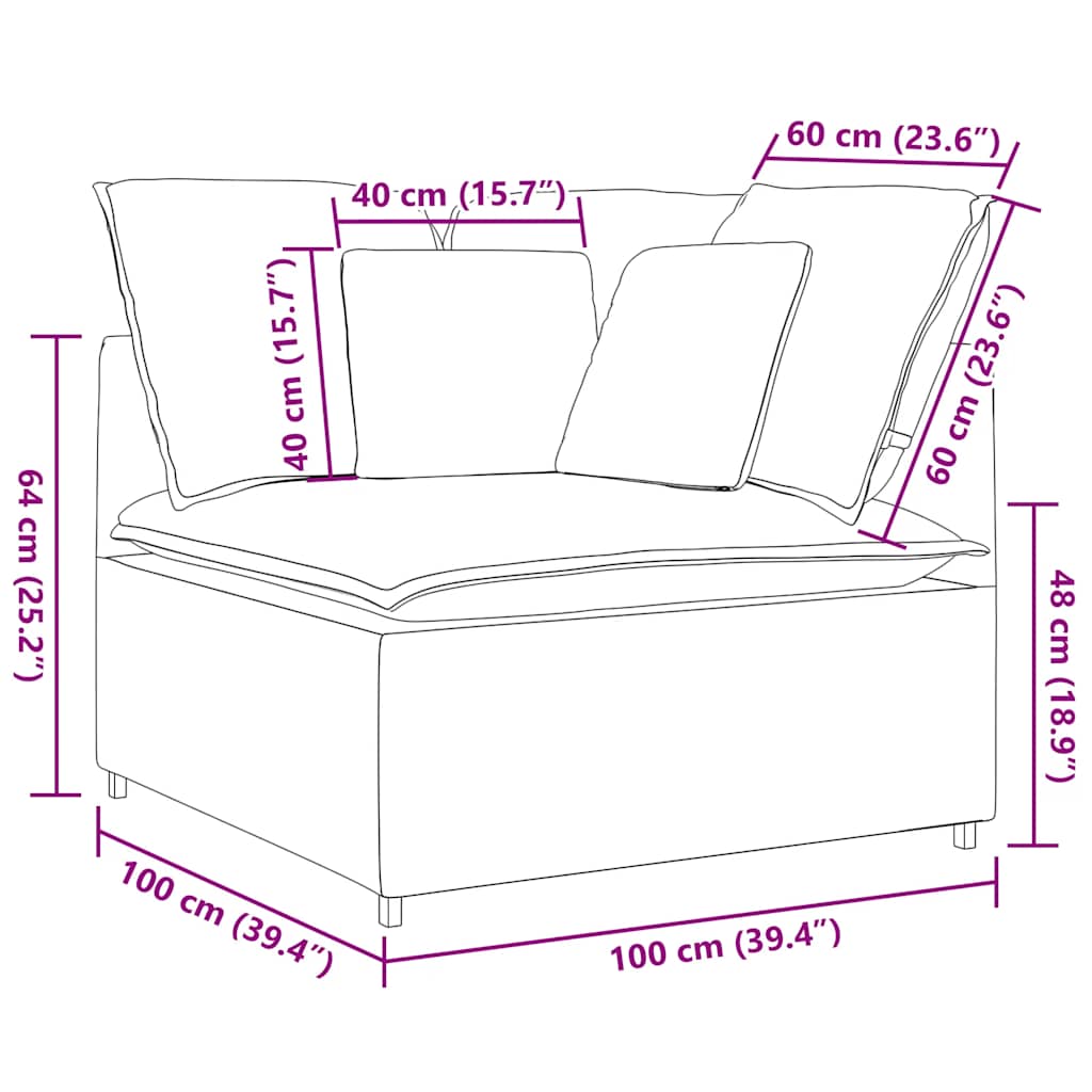 modulsofa hjørnemodul med hynder 100 cm blå