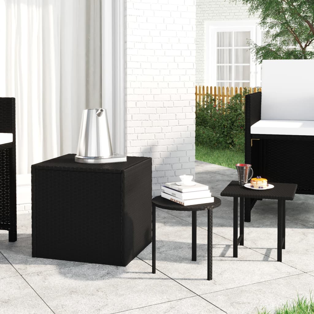 sideborde 3 stk. til haven polyrattan sort