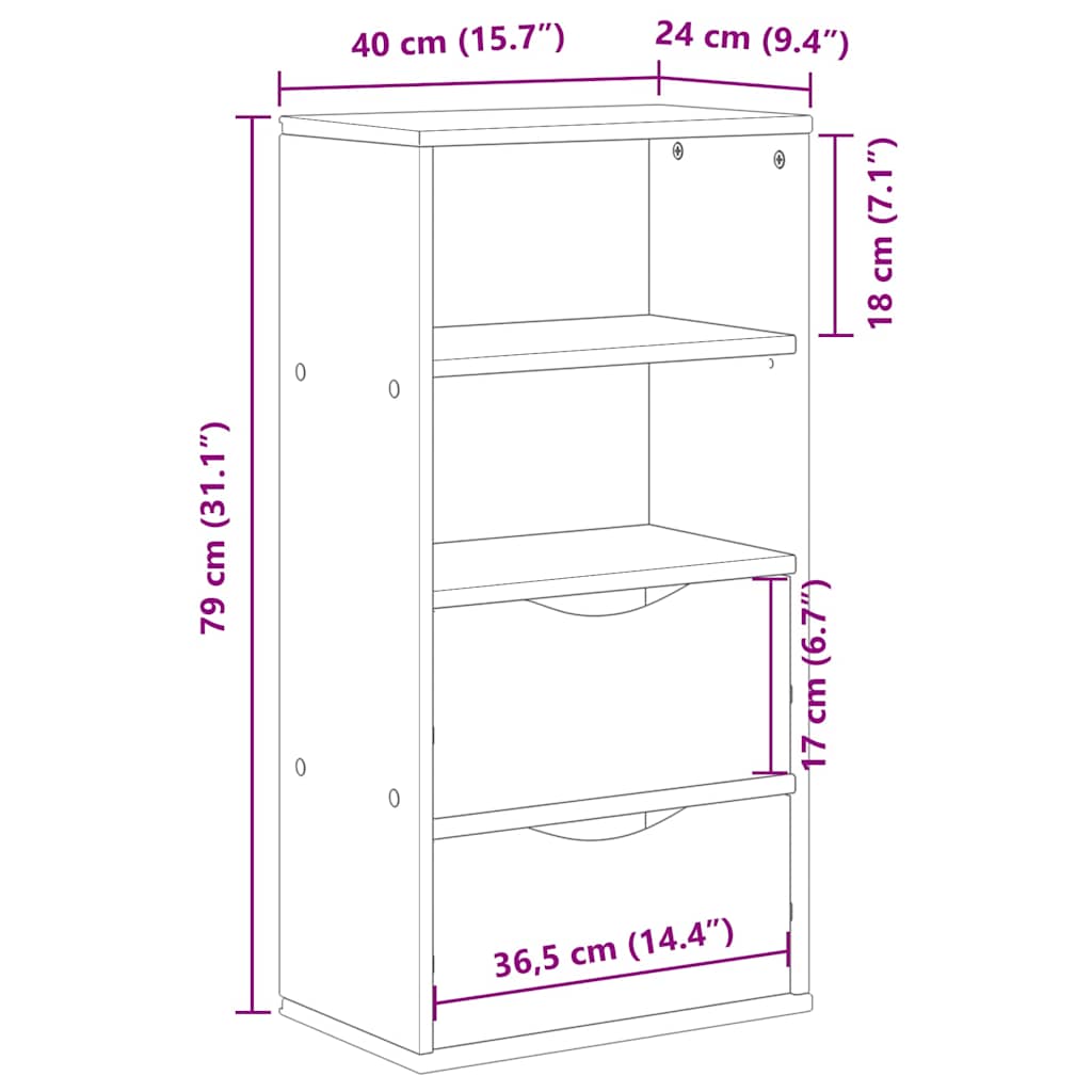 sideskab ODDA med skuffer 40x24x79 cm massivt fyrretræ