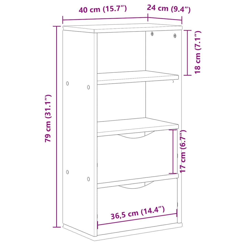 sideskab ODDA med skuffer 40x24x79 cm massivt fyrretræ hvid