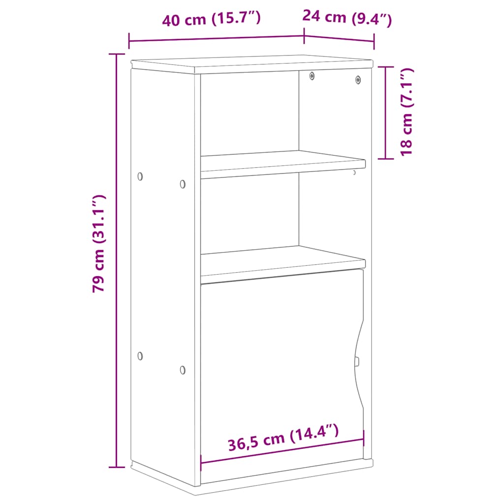 sideskab ODDA 40x24x79 cm massivt fyrretræ hvid
