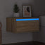væghængt sengebord med LED-lys sonoma-eg