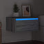 væghængt sengebord med LED-lys grå sonoma-eg