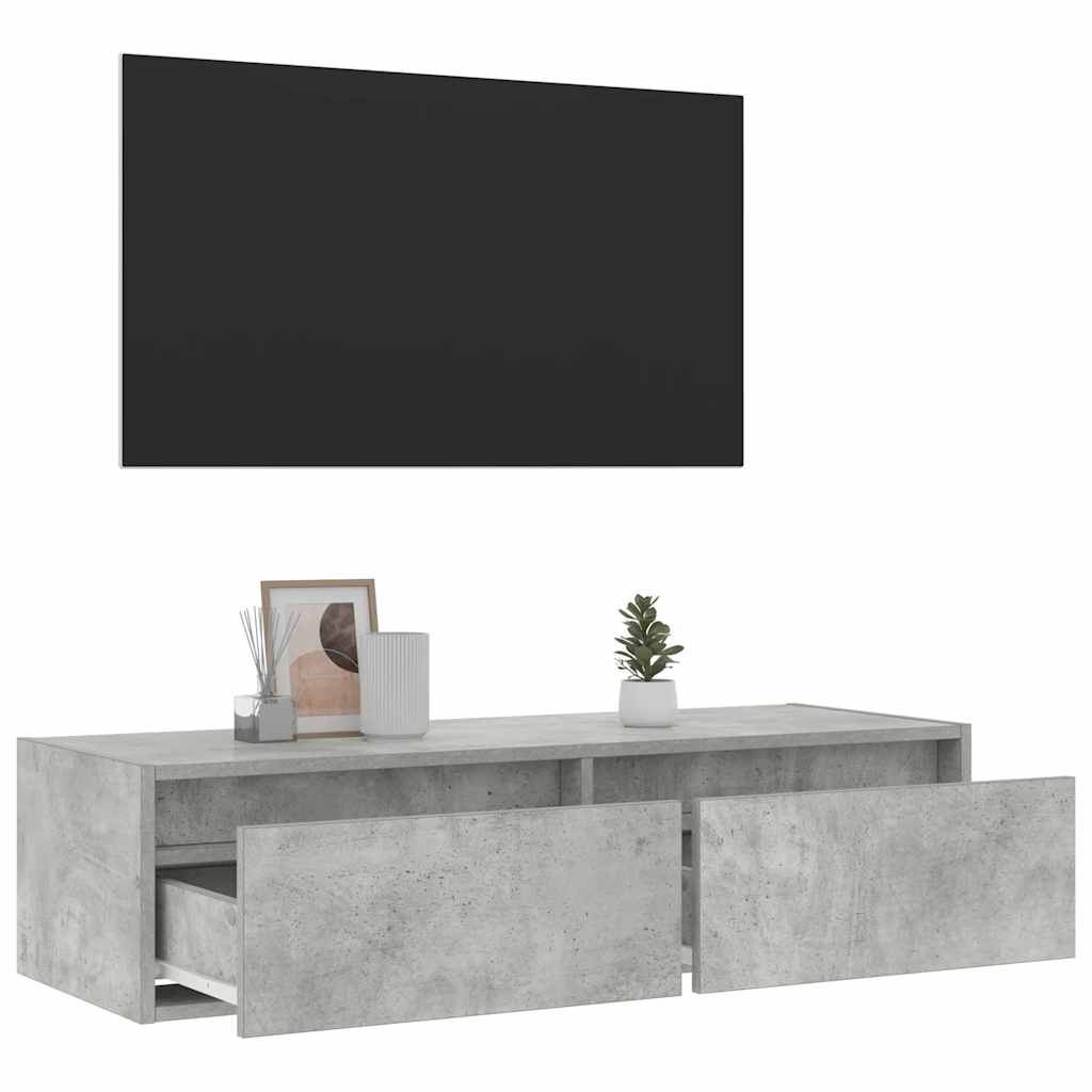 sengebord med LED-lys 100X35,5x25 cm betongrå