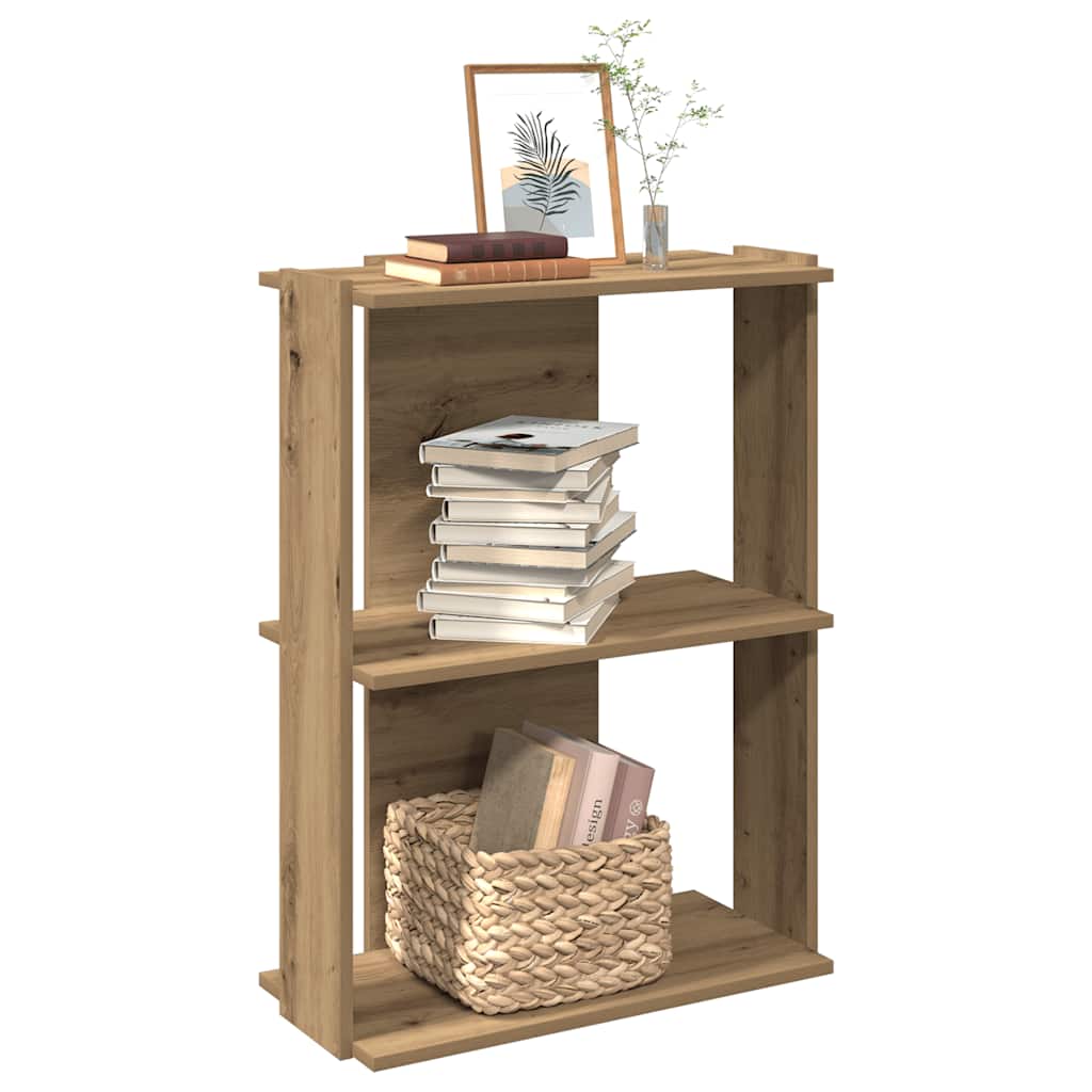 bogreol 60x30x80 cm 3 hylder konstrueret træ egetræsfarvet billede