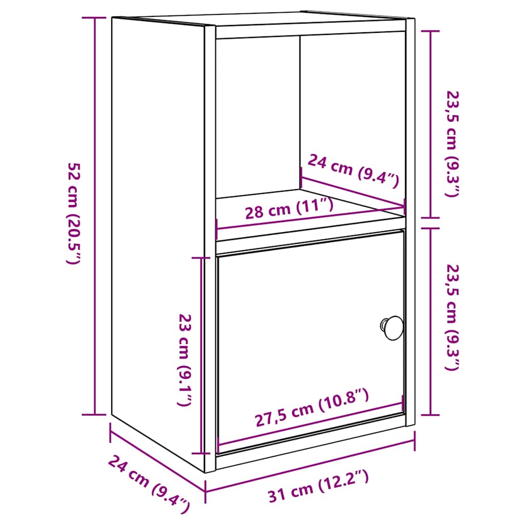 bogreol 31x24x52 cm konstrueret træ sort-eg