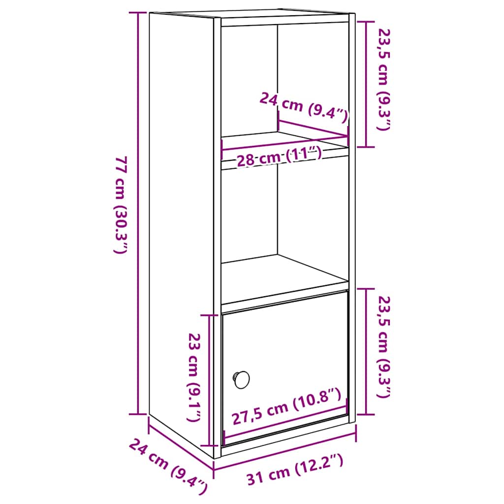 bogreol 31x24x77 cm konstrueret træ sort-eg