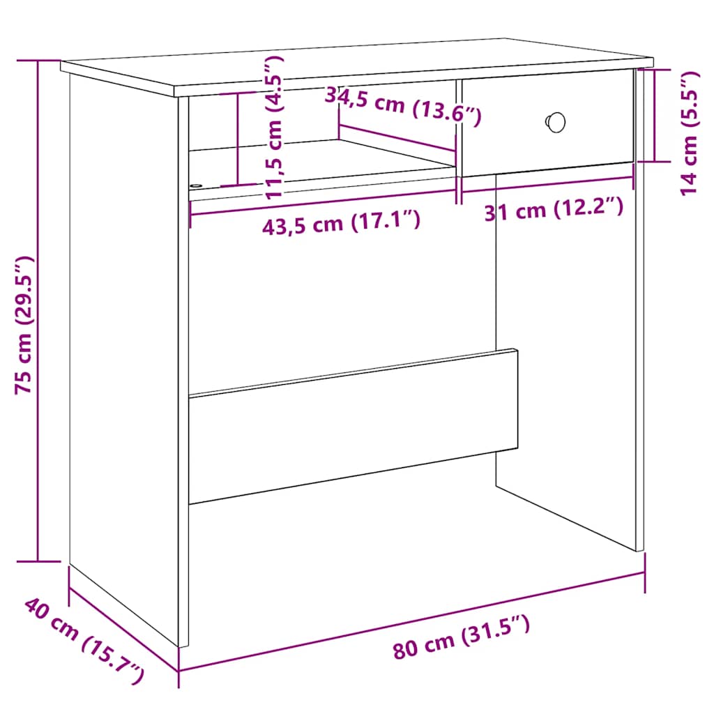 skrivebord 80x40x75 cm konstrueret træ kunsteg