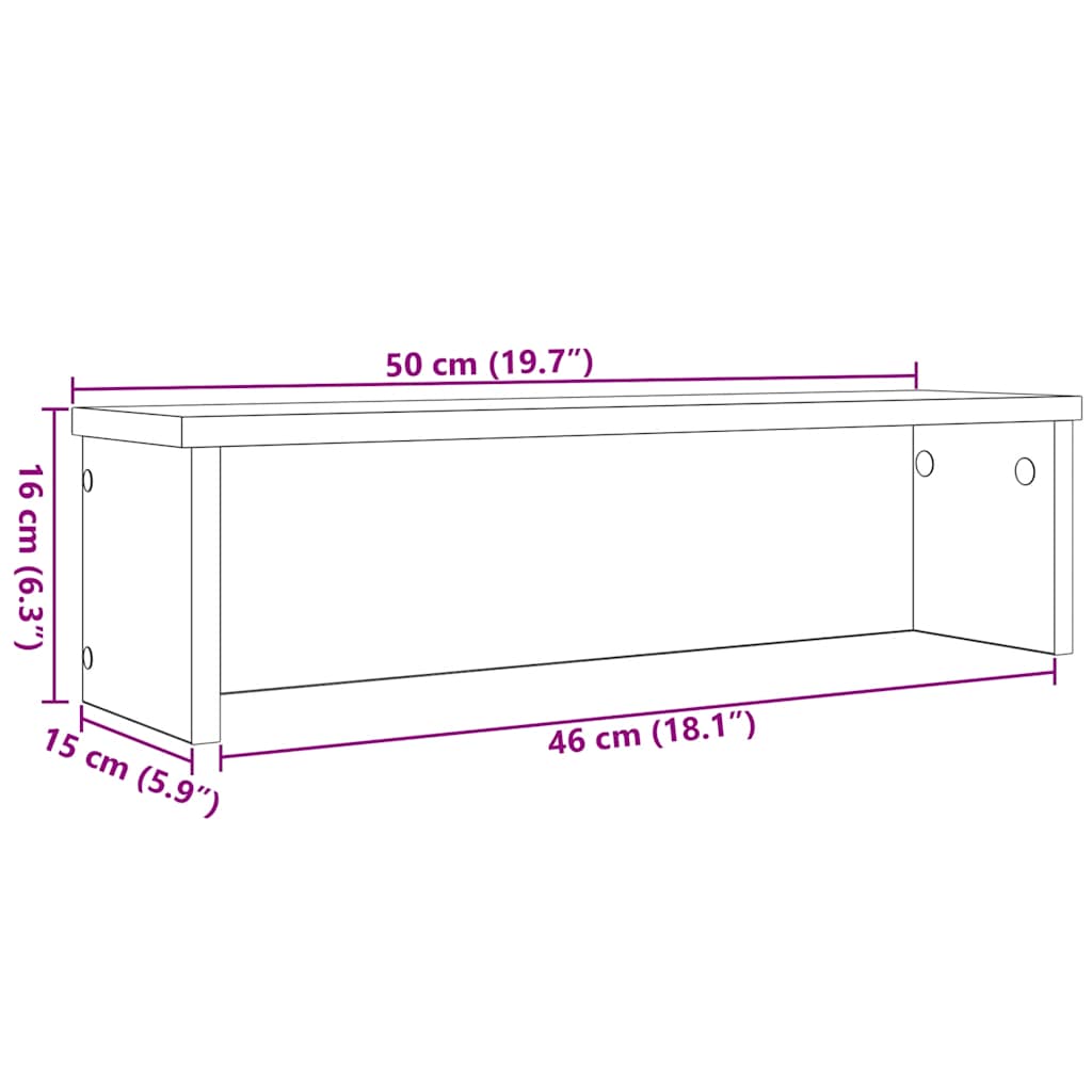 køkkenreoler kan stables 2 stk. 50x15x16 cm grå sonoma-eg