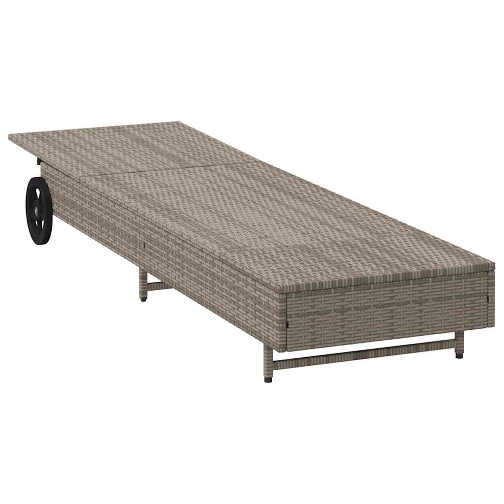 liggestol med hjul og hynde polyrattan grå