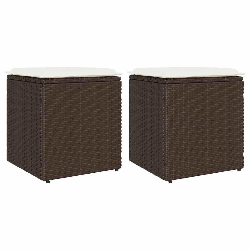 havestole med hynder 2 stk. 40x40x43 cm polyrattan brun billede