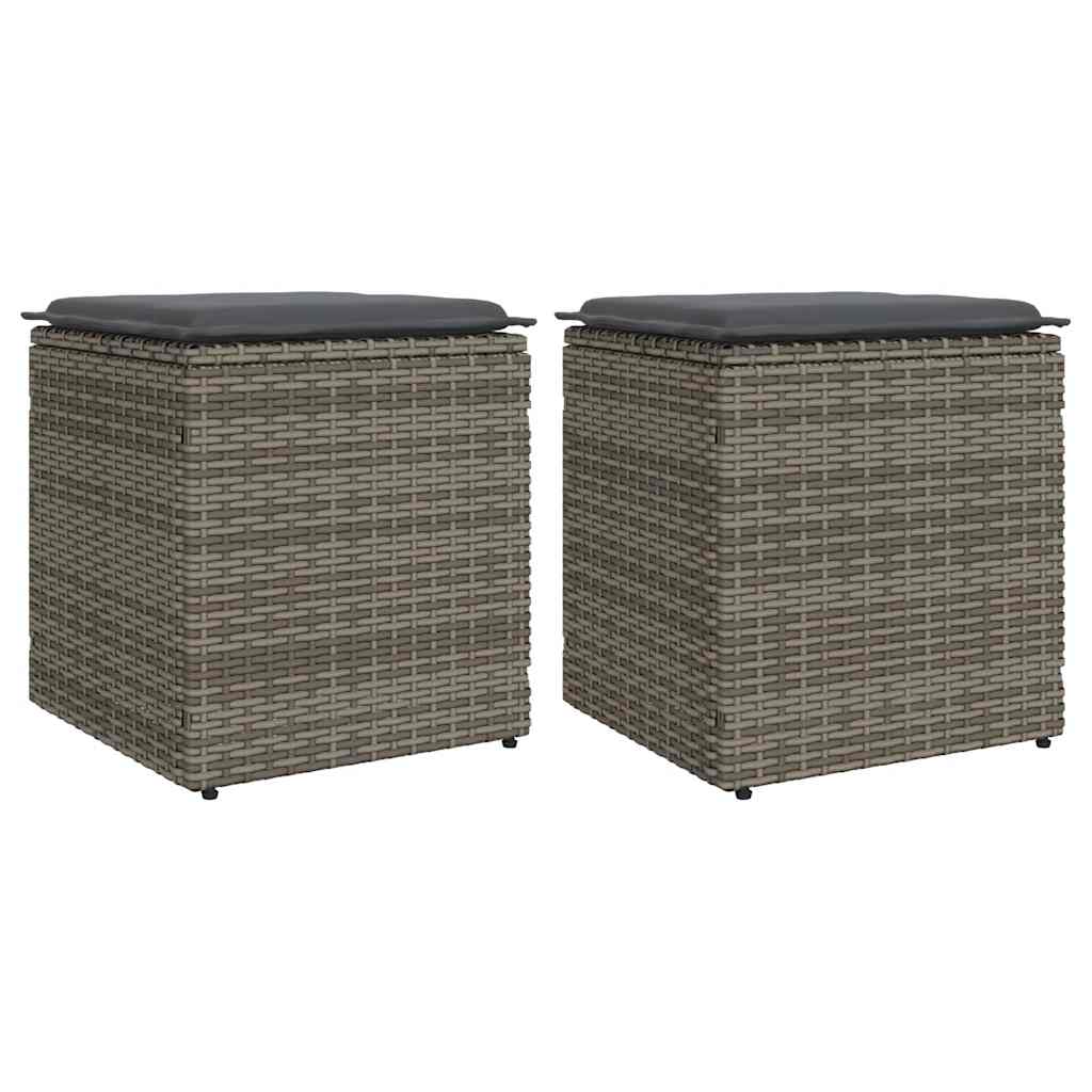 havestole med hynder 2 stk. 40x40x43 cm polyrattan grå billede
