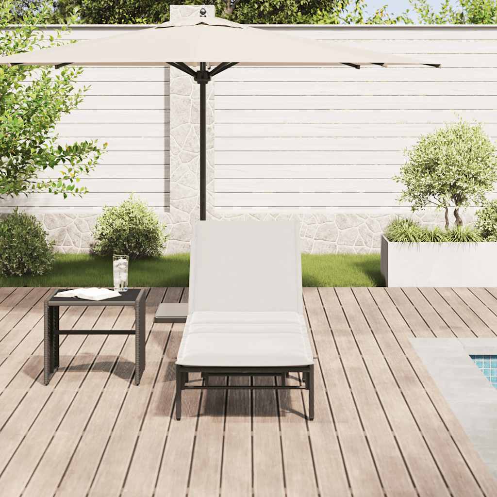 liggestol med hynde polyrattan sort