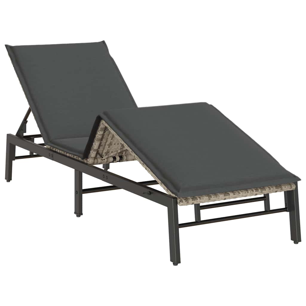 liggestol med hynde polyrattan lysegrå