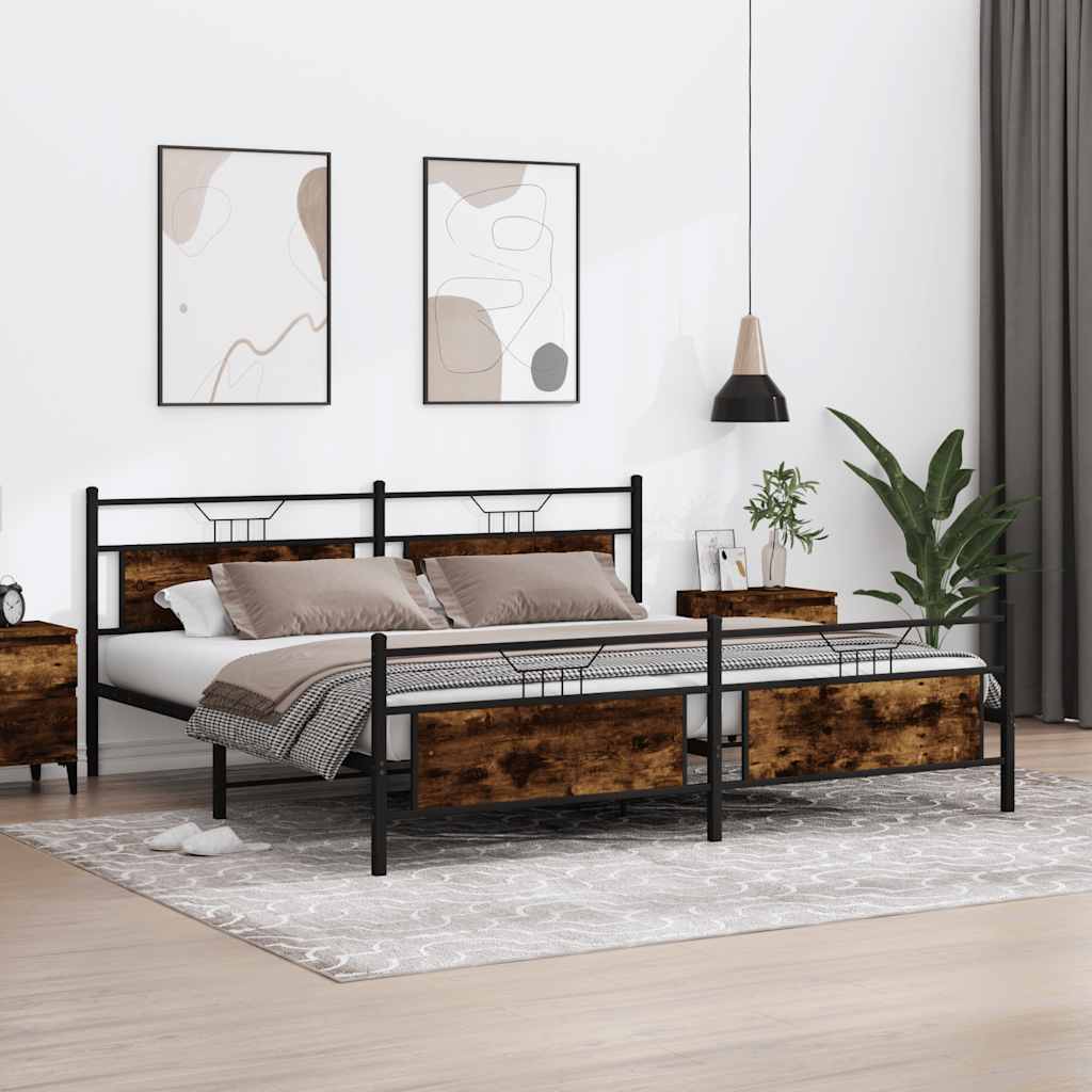 sengeramme uden madras 200x200 cm metal røget egetræsfarve