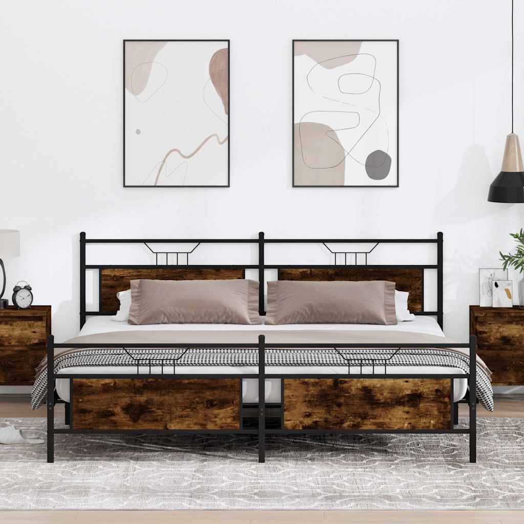 sengeramme uden madras 200x200 cm metal røget egetræsfarve