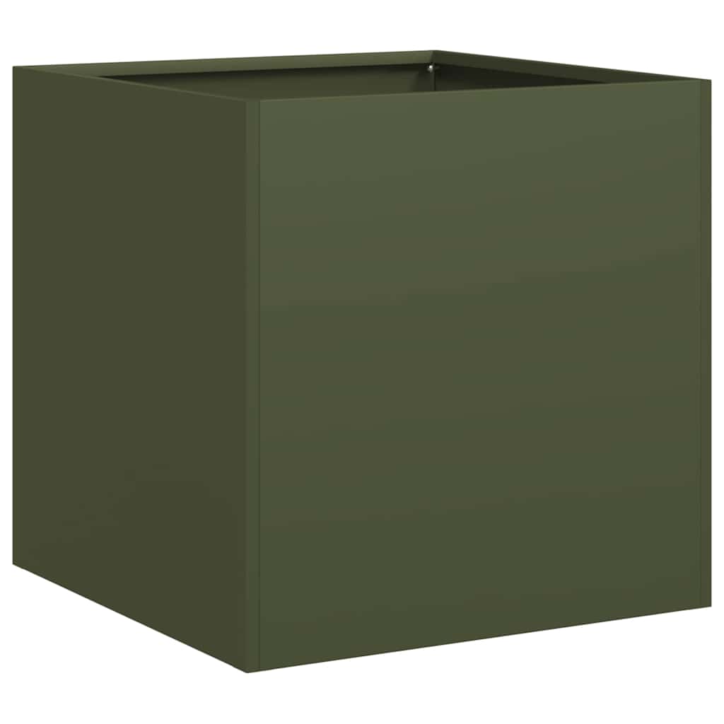 plantekasse 40x40x40 cm koldvalset stål olivengrøn