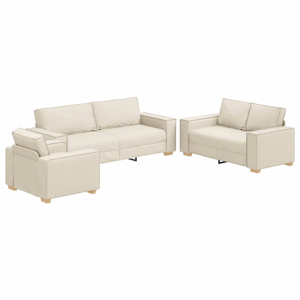 Sofa Sæt 3 stk. Beige Linned-blandet stof