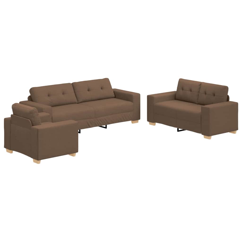Sofa 3 stk. Brun Linned-blandet stof