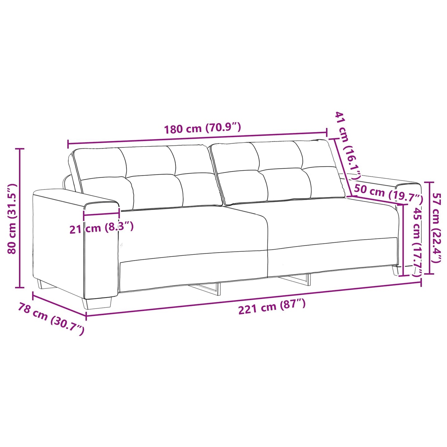 Sofa 3 stk. Brun Linned-blandet stof