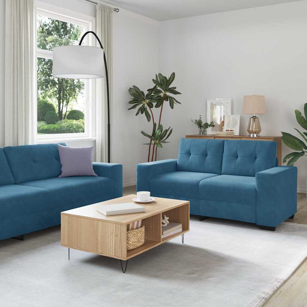Sofa Sæt 3 stk. Blå Fløjl