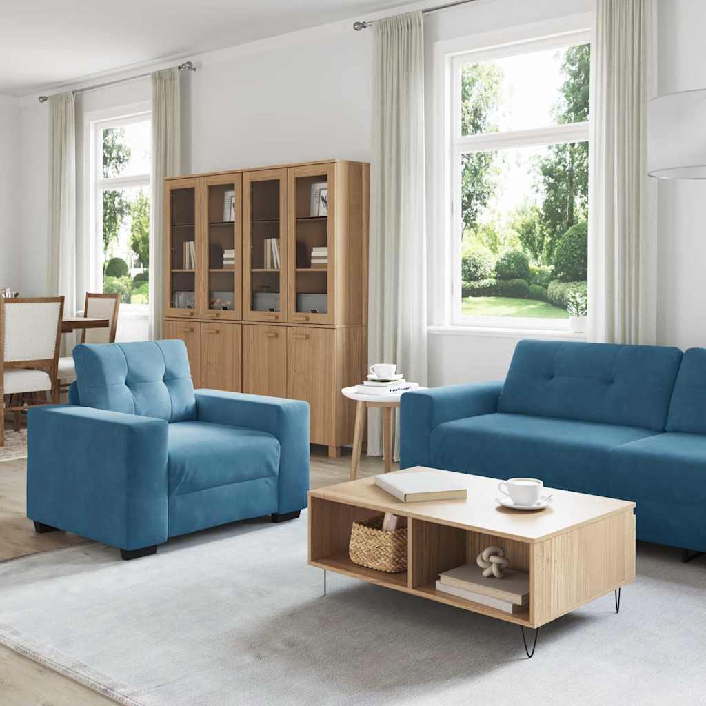 Sofa Sæt 3 stk. Blå Fløjl