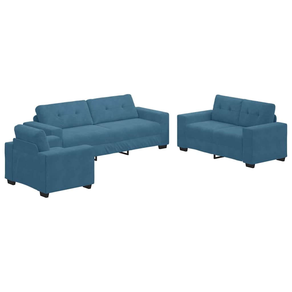 Sofa Sæt 3 stk. Blå Fløjl