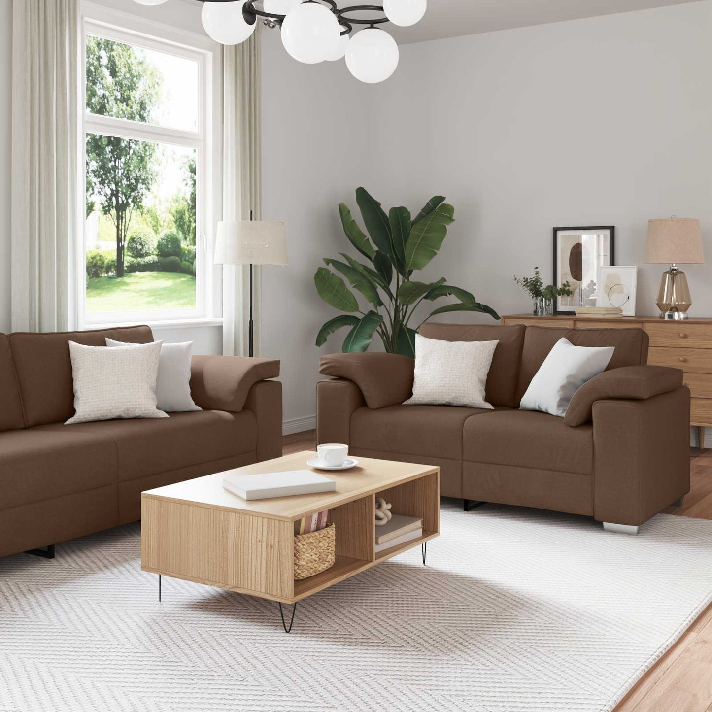 Sofa 3 stk. Brun Linned-blandet stof