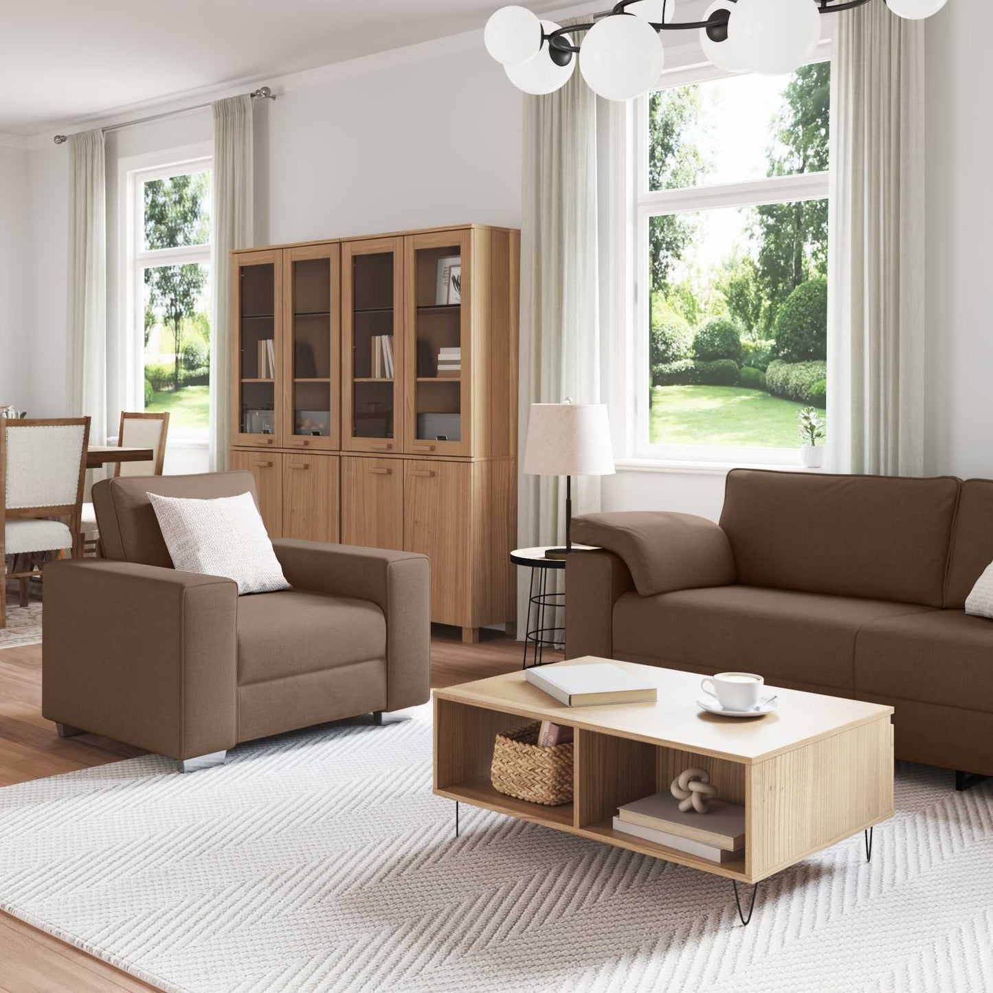 Sofa 3 stk. Brun Linned-blandet stof