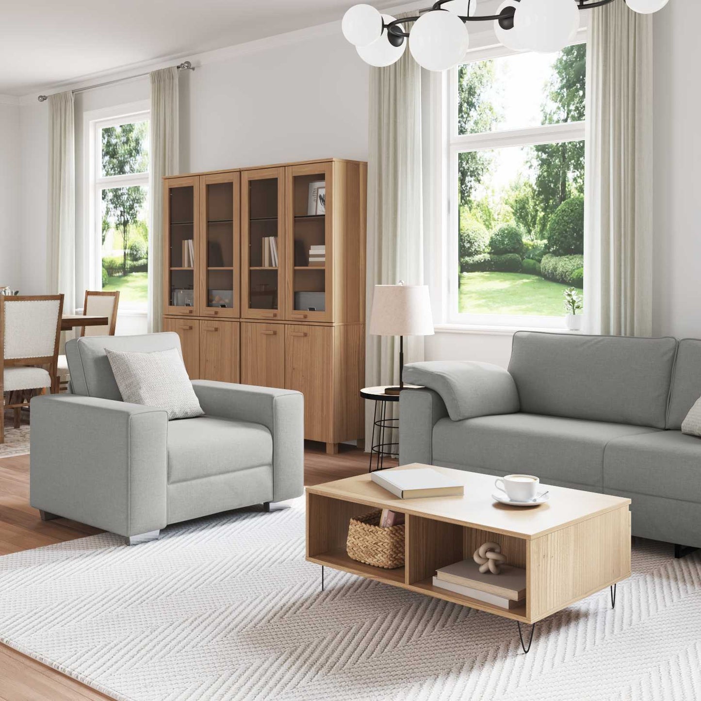 Sofa 3 stk. Skygrå Linned-blandet stof