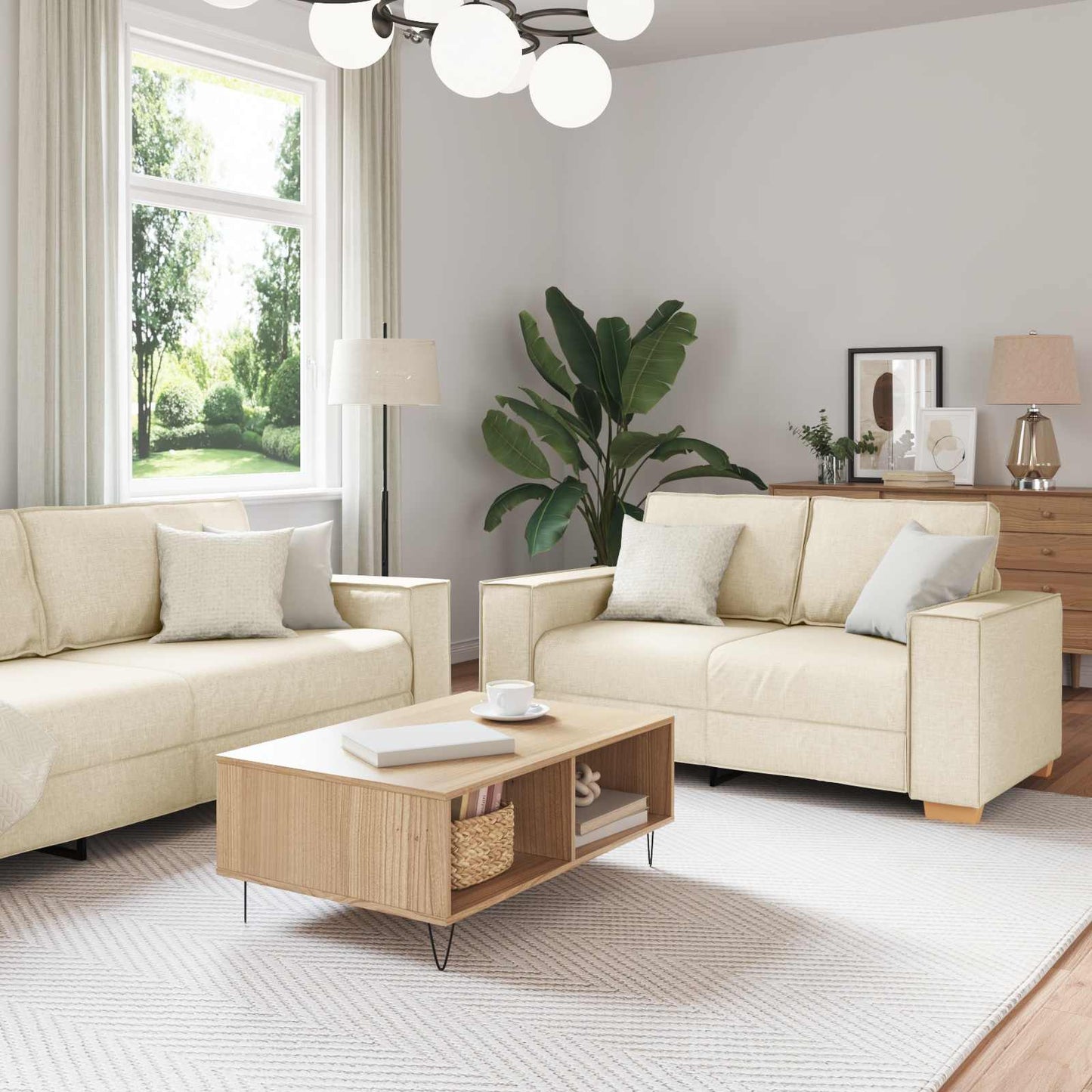 Sofa 2 stk. Beige Linned-blandet stof