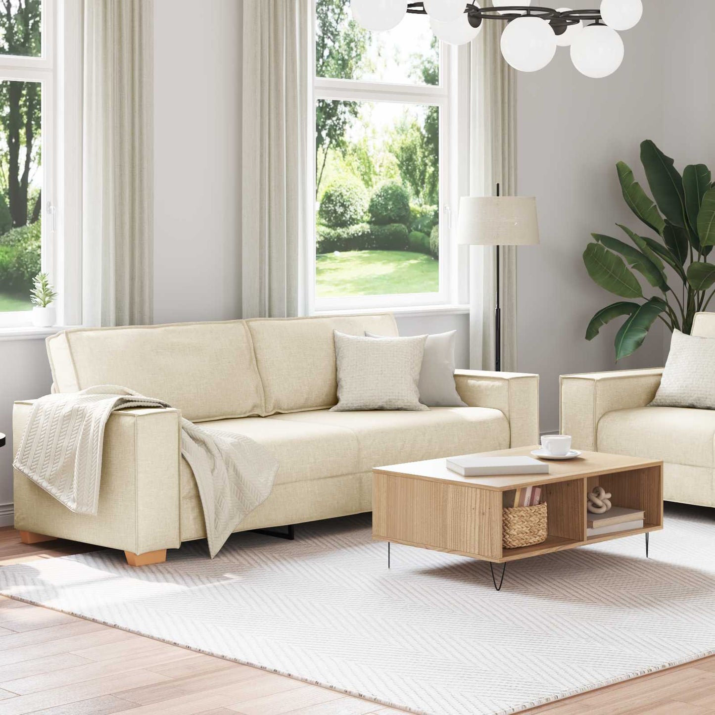 Sofa 2 stk. Beige Linned-blandet stof