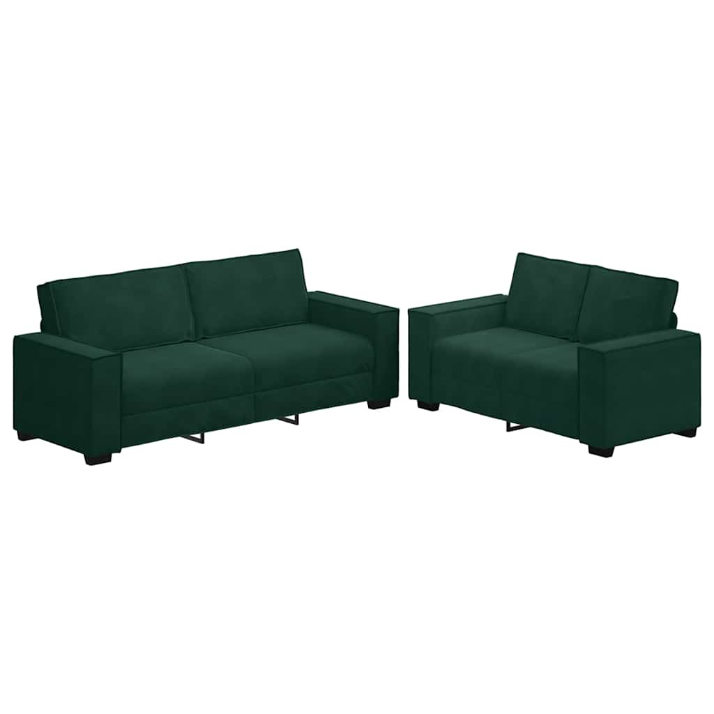 sofasæt 2 dele med hynder velour mørkegrøn