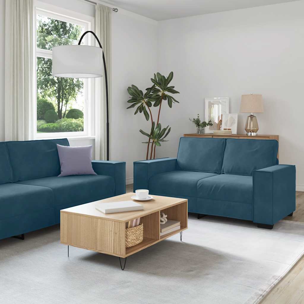 sofasæt 2 dele med hynder velour blå