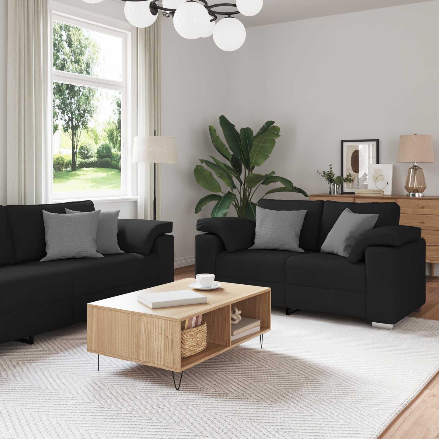 Sofa 2 stk. Sort Stof