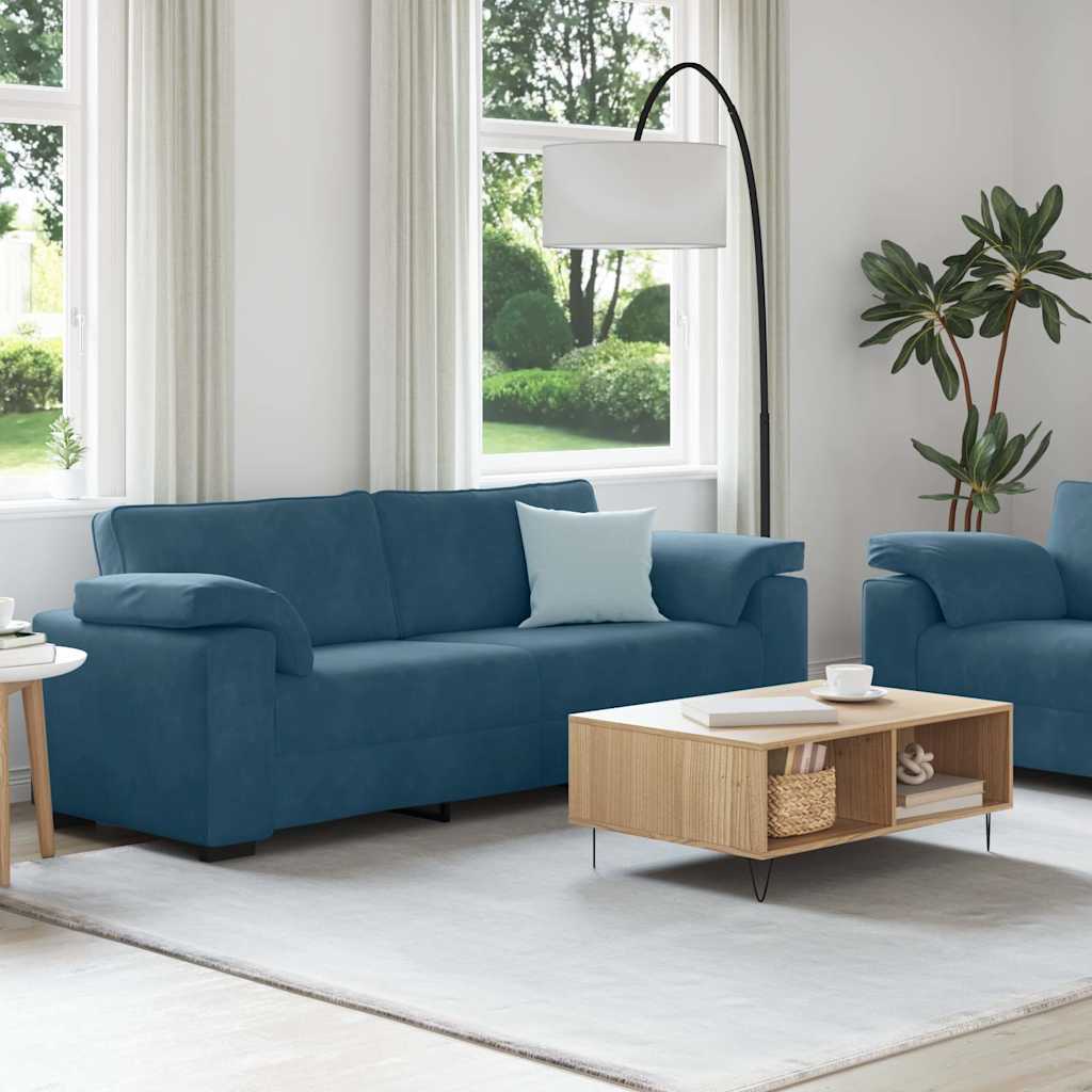 2-delt sofasæt med hynder blå fløjl