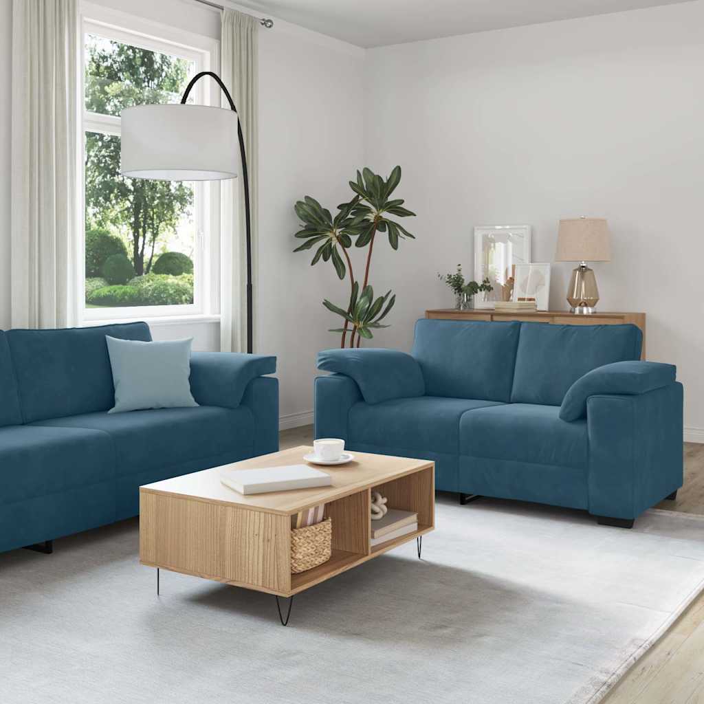 2-delt sofasæt med hynder blå fløjl